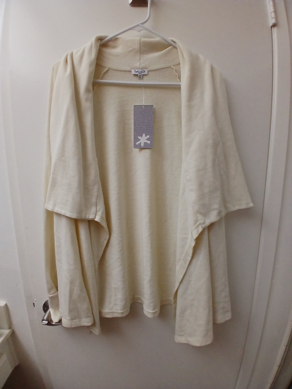 Woman  Cream Open-Front Draped Sweater